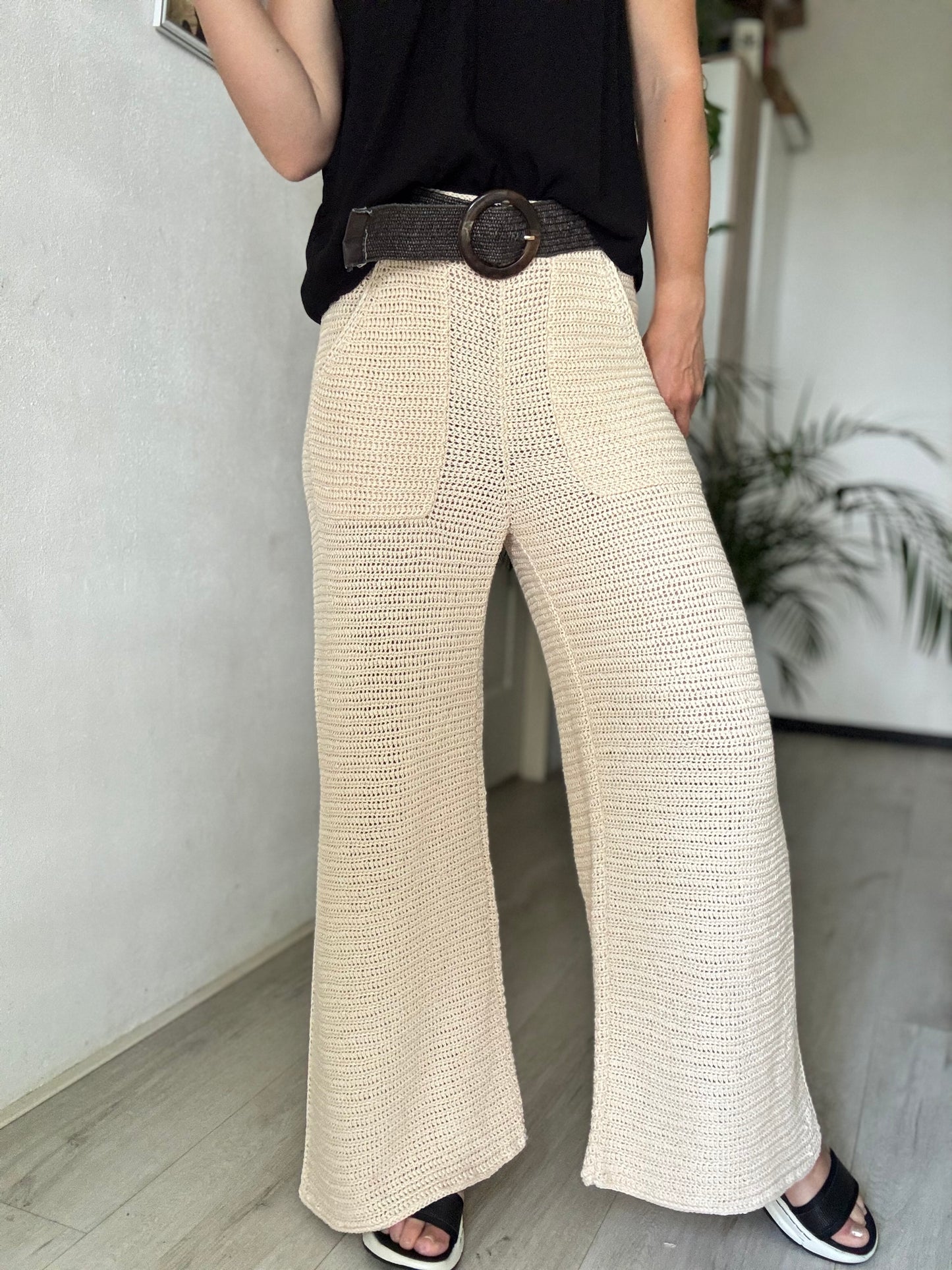 By The Sea Pants – Crochet Pattern (XS–4XL) | Modern Elastic Waist Pants with Pockets & Side Slits