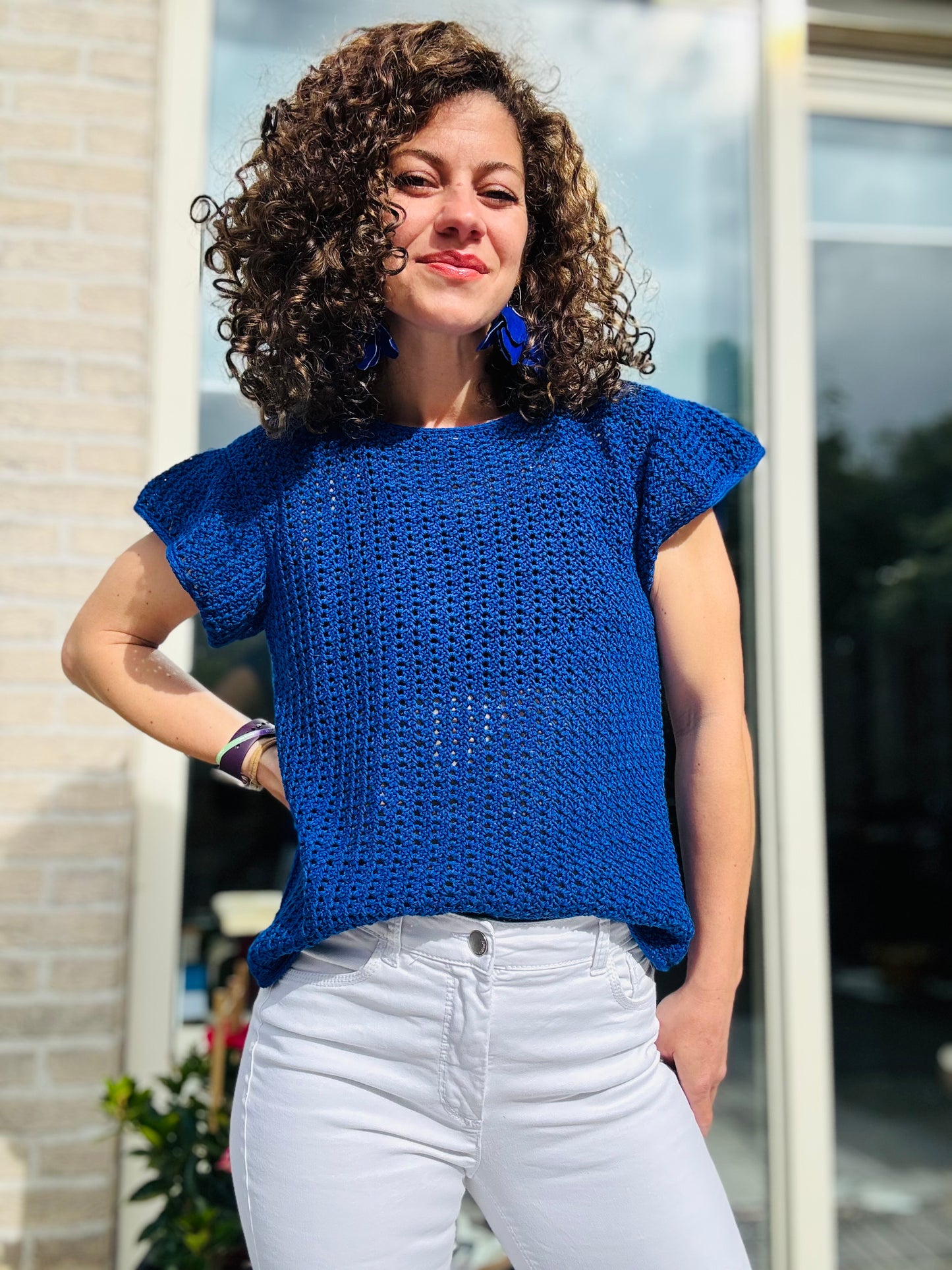 Chic Whimsy Blouse Crochet Pattern – Easy Fingering Weight Top with Ruffled Sleeves – Sizes XS–5XL – PDF Digital Download