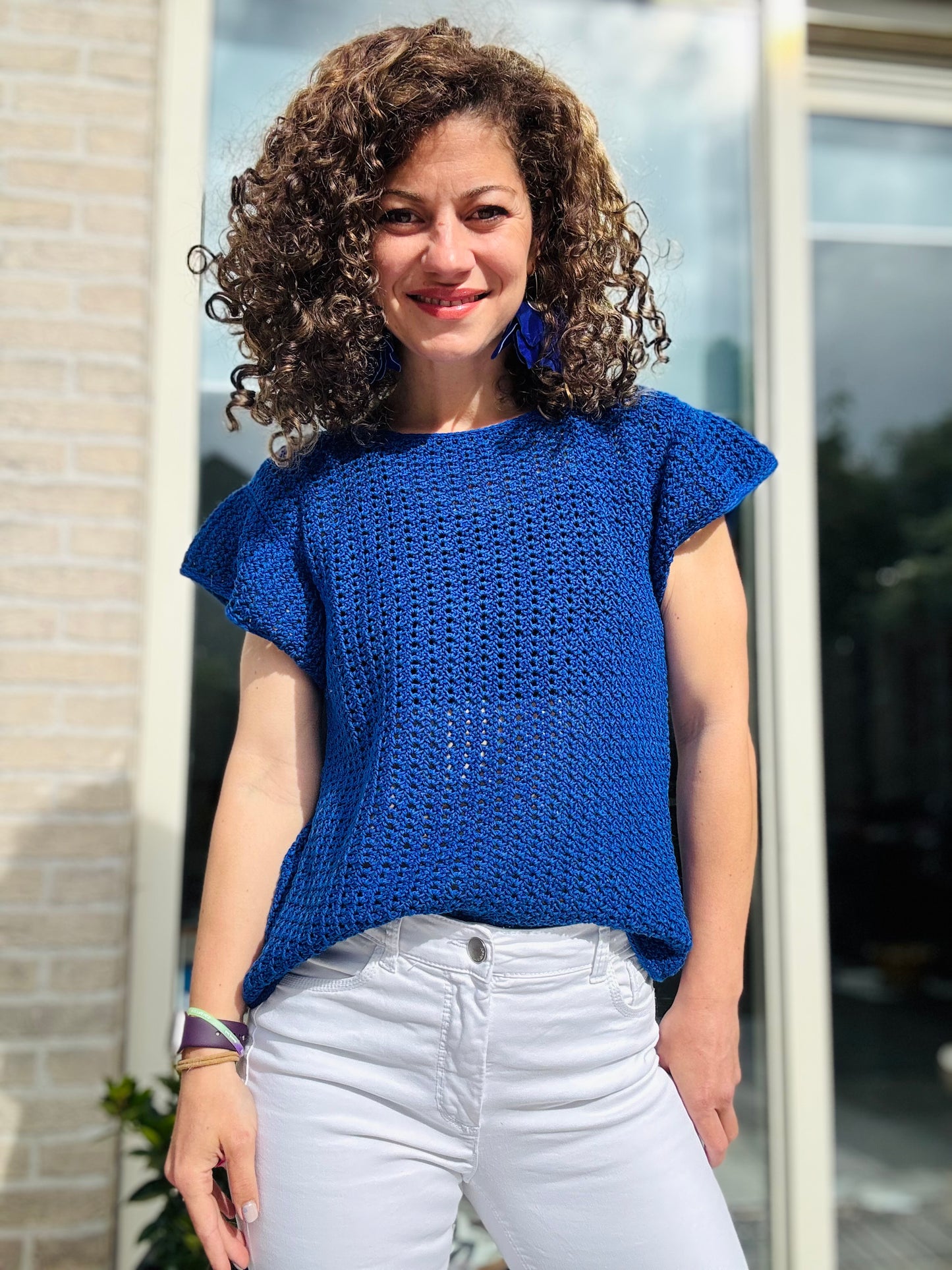 Chic Whimsy Blouse Crochet Pattern – Easy Fingering Weight Top with Ruffled Sleeves – Sizes XS–5XL – PDF Digital Download