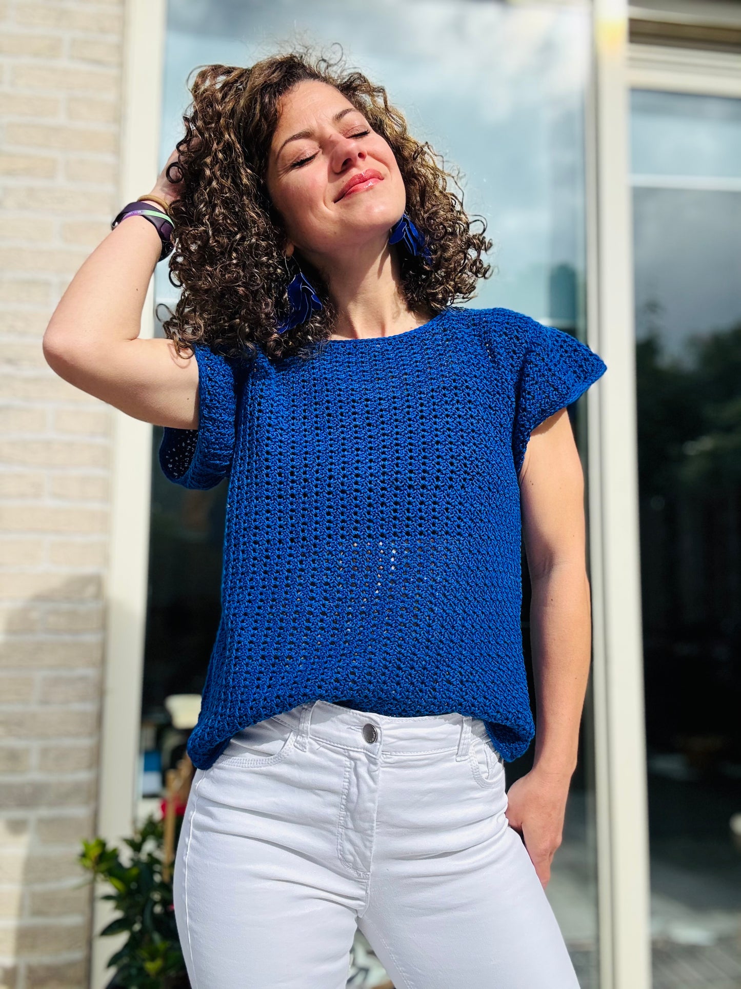 Chic Whimsy Blouse Crochet Pattern – Easy Fingering Weight Top with Ruffled Sleeves – Sizes XS–5XL – PDF Digital Download
