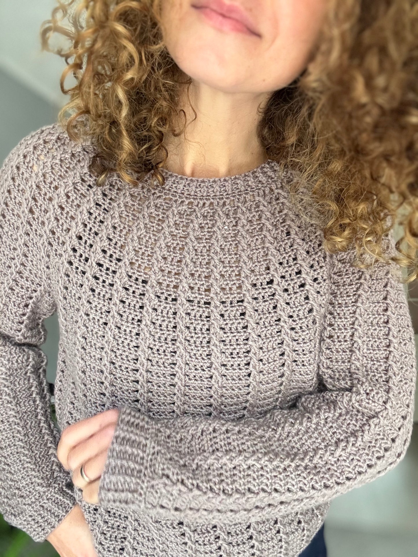 Aria Sweater Crochet Pattern | Top-Down Cable Sweater with Round Yoke & Anatomical Neckline | Digital PDF Pattern