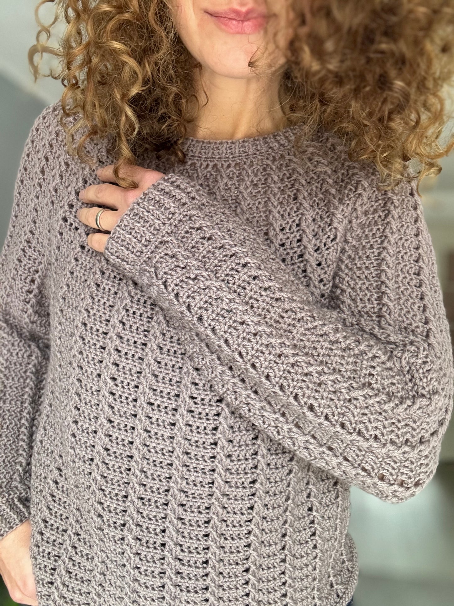 Aria Sweater Crochet Pattern | Top-Down Cable Sweater with Round Yoke & Anatomical Neckline | Digital PDF Pattern